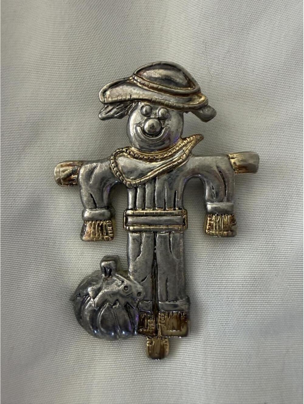 Vintage Two Tone Scarecrow Pumpkin Brooch Pendant